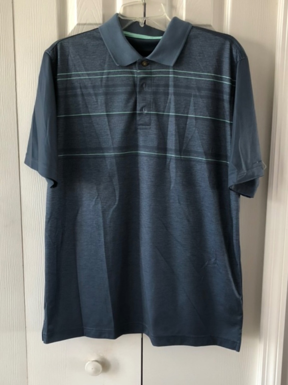 Pebble Beach Golf Shirt, M, GUC, Blue-gray & Mint Green